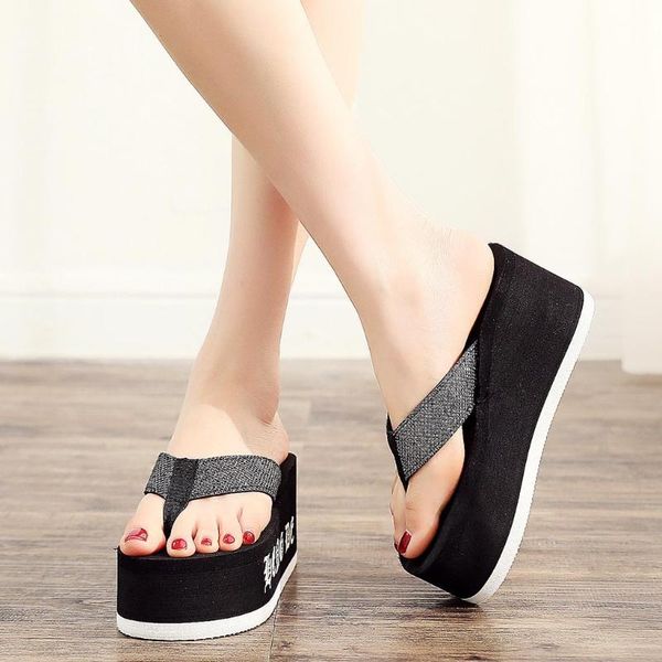 

women sandals size 37 38 wedges shoes for high heels summer 2021 flip flop chaussures femme platform, Black
