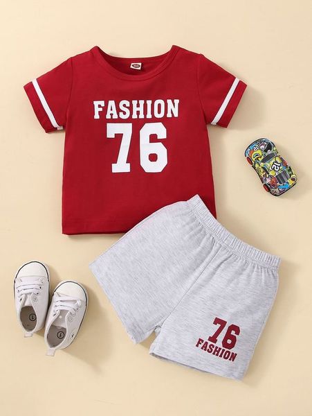 

baby letter graphic contrast panel tee & shorts she, White