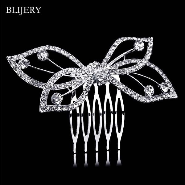 

hair clips & barrettes blijery rhinestone crystal wedding combs for women girls silver plated bow tie shape prom jewelry accessories, Golden;silver