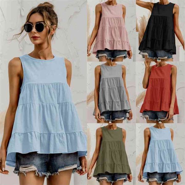 

summer casual o neck vintage tee stitching loose big swing vest t-shirt women sleeveless fashion 210508, White