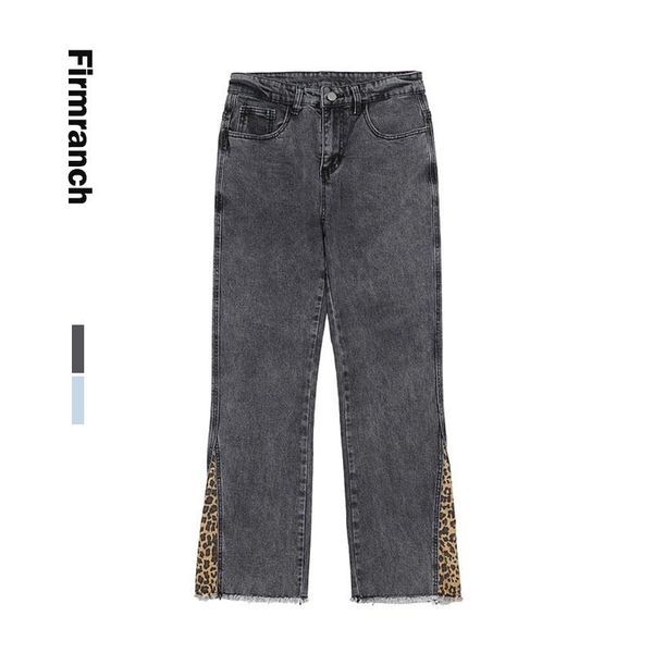 

men's jeans firmranch men/women vibe leopard bottom for men 2021 high street stacked homme blue boot-cut pants moto trouse
