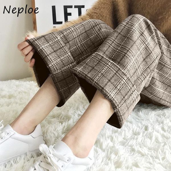 

women's shorts neploe 2021 autumn winter wide-leg female student plaid woolen high-waist short pants casual straight trousers, White;black
