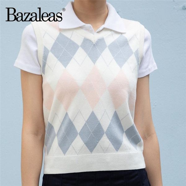 

women's vests vintage grey pink tartan tank sweater knitted fashion sleeveless pull femme basic v neck white patchwork knit women, Black;white