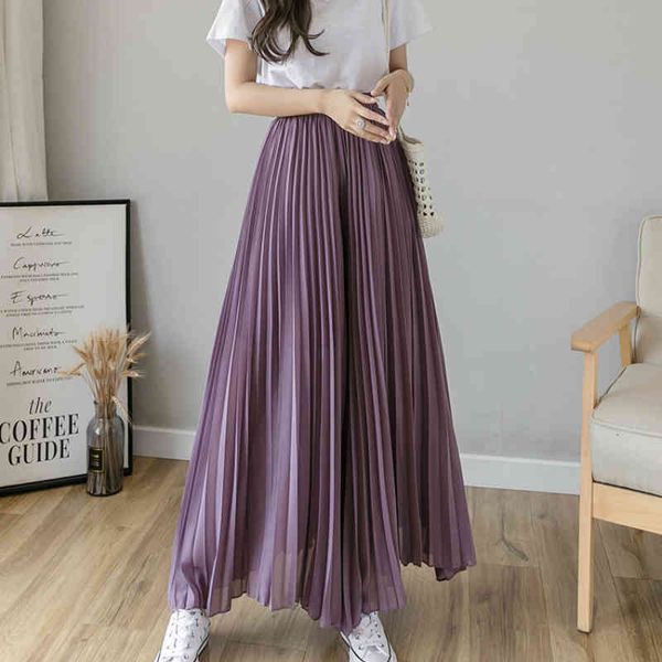 

pant womens summer big flared loose wide legs pants elegant a-line drape chiffon pleated ankle length trousers, Black;white