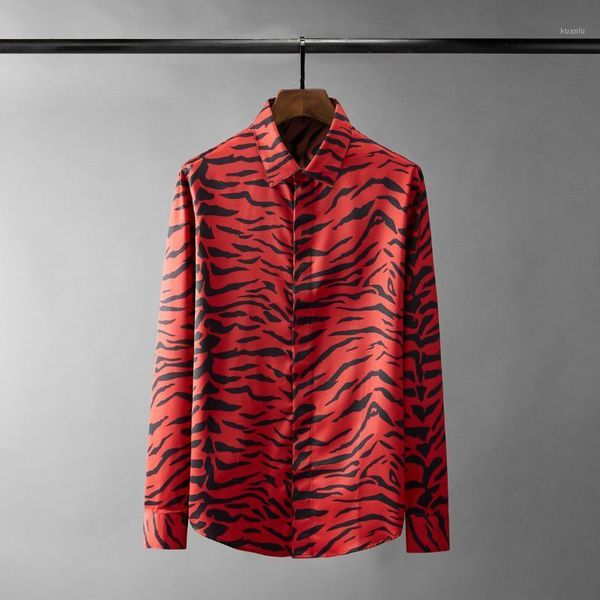

men's casual shirts red black mens long sleeve allover printed dress slim fit party male 3xl, White;black