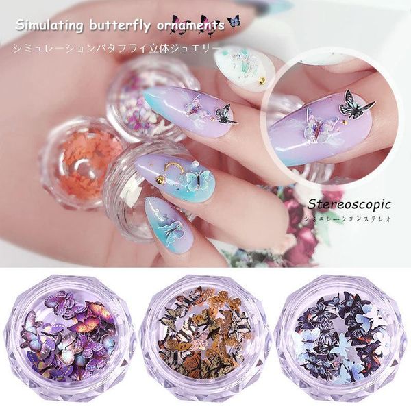 

box holographic butterfly heart shape glitter flakes nail rhinestones sparkly 3d colorful sequins manicure art decoration1, Silver;gold
