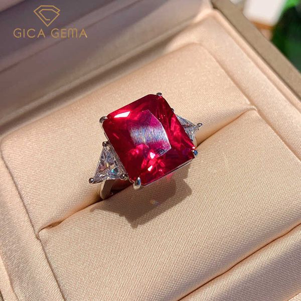 

gica 100% 925 sterling silver rings for women 12*14mm synthetic emerald rubby high carbon diamond party fine jewelry wholesal, Slivery;golden