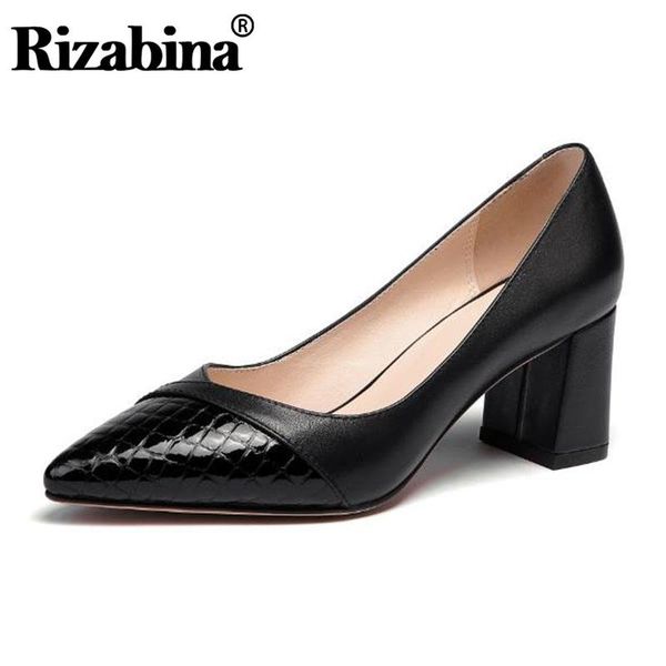 

dress shoes rizabina women pumps design genuine leather fashion colorful print head pointed toe footwear size 34-40, Black