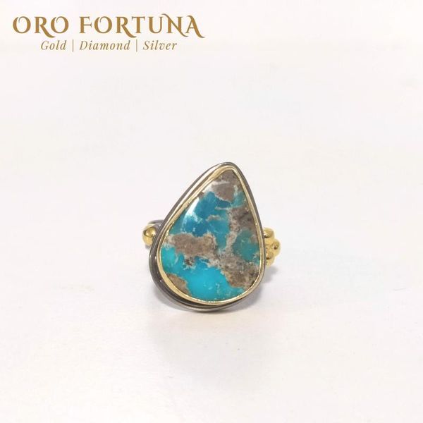 

cluster rings sterling silver tear drop natural stone ring for women 925 turquoise fine gift her healing chakra, Golden;silver