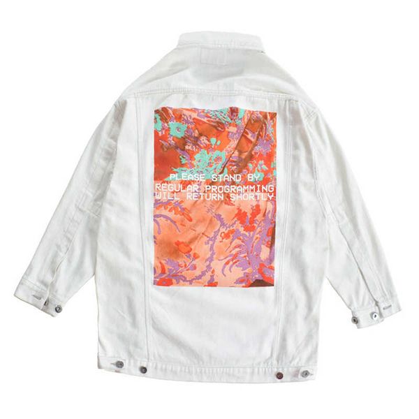 

perhaps u white denim print jacket button long sleeves turn down collar loose pocket jackets c0165 210529, Black;brown