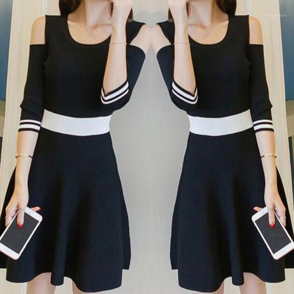 

casual dresses women summer dress 2021 solid high waist female off shoulder skinny lace up sundress fashion #8.3, Black;gray