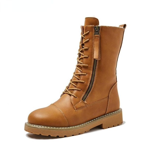 

boots fashion women mid-calf soft leather botas mujer quality rubber winter shoes woman warm snow invierno, Black