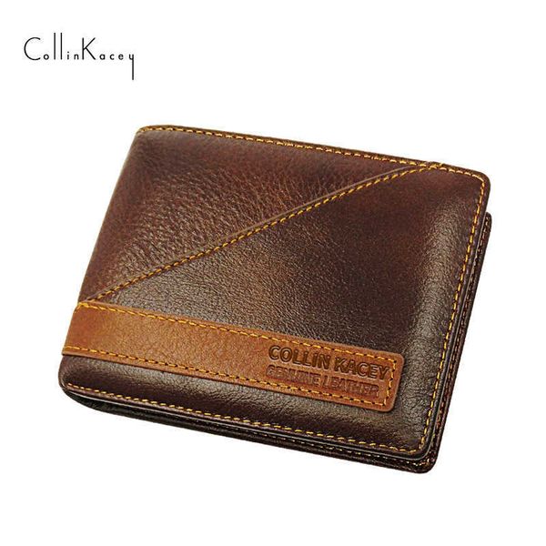 

new men's wallet cow leather bag fashion short sier multi card wallet, Black