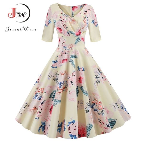 

women flower print autumn dress casual winter half sleeve elegant vintage robe femme plus size pinup office party vestidos 210623, Black;gray