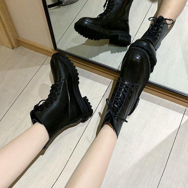 

boots autumn witer women ankle fashion motorcycle woman casual comfortable leather shoes female platform short boot, Black