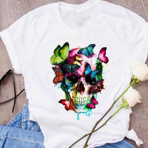 

men graphic skull watercolor t shirts scary ladies print halloween clothing clothes lady tees female shirt mens, White;black