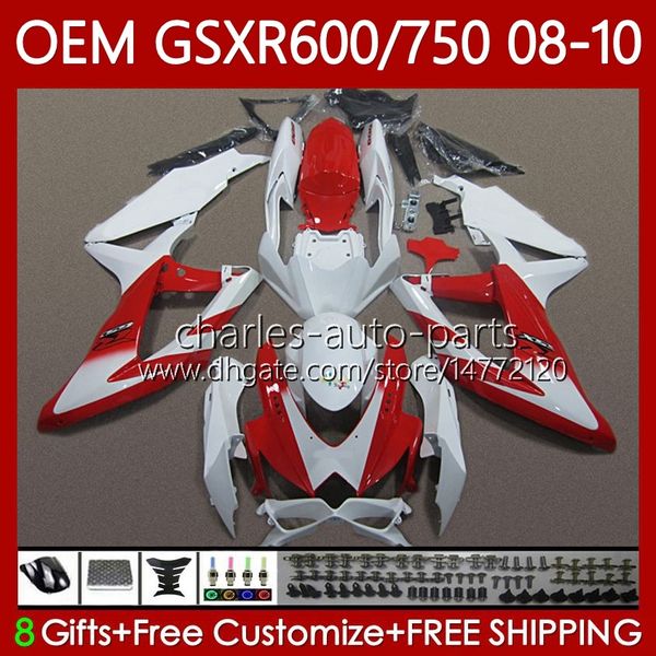 Spritzgussverkleidungen für Suzuki GSXR-750 GSXR600 GSXR 600 750 CC K8 2008 2009 2010 88No.131 GSXR750 GSX-R600 Weiß Rot GSX-R750 600CC 750CC GSXR-600 08 09 10 Körper