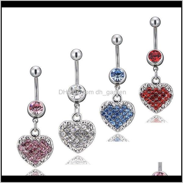 Bell Drop Delivery 2021 Bauchnabelringe Multi Color Crystal Heart Style Silber Stahl Nabelpiercing Körperschmuck 6R7Pk