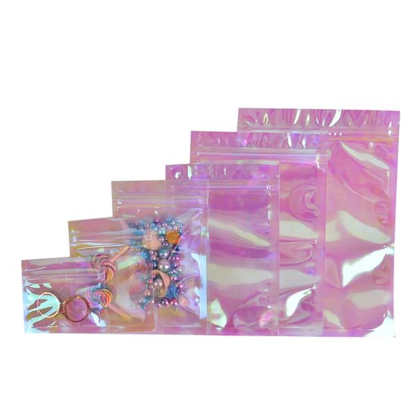 

resealable foil pouch bag smell proof flat ziplock bags packaging for party favor food storage laser holographic color