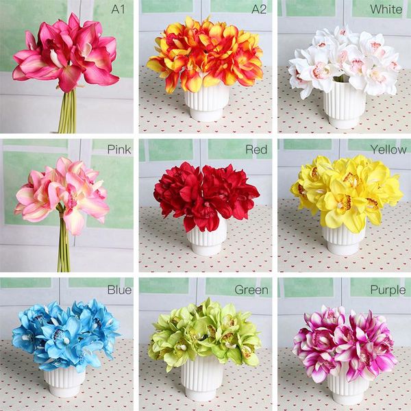

decorative flowers & wreaths 6 heads artificial orchid silk diy wedding bride hand home office bedroom party decoration