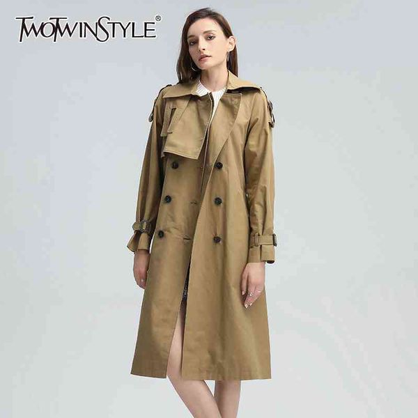 

irregular patchwork sashes trench for women lapel long sleeve high waist midi windbreaker female fall fashion 210524, Tan;black