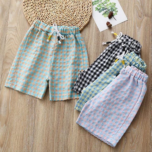 

summer girls boys casual plaid knee length pant baby kids children trousers, Blue