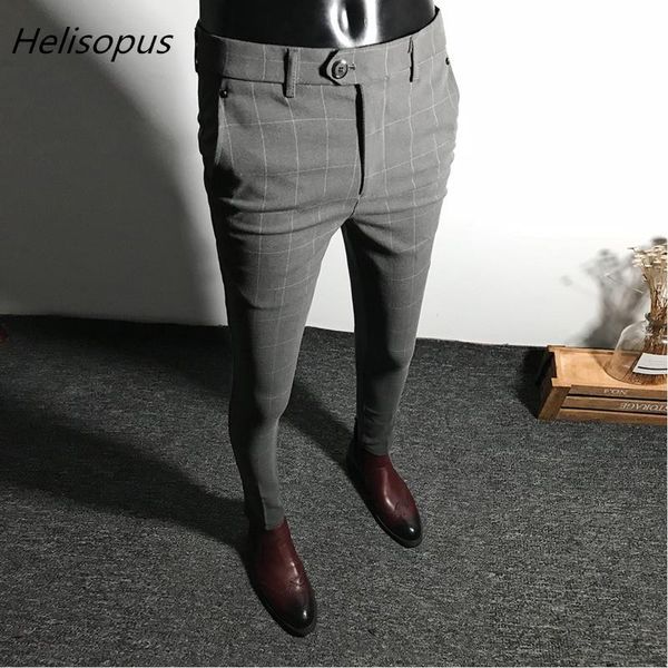 

men's suits & blazers helisopus dress pants men solid color slim fit male social business casual skinny suit trousers, White;black