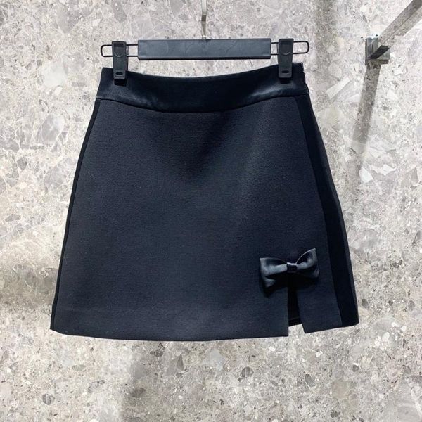 

skirts ladies 2021 fashion color contrast half high waist bow slit skirt 1204, Black