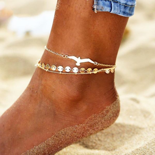 Cavigliere Bohemien Catena d'oro per le donne Ragazze Moda Cavigliera multistrato Piede Braccialetto alla caviglia Gioielli da spiaggia Femme Bijoux