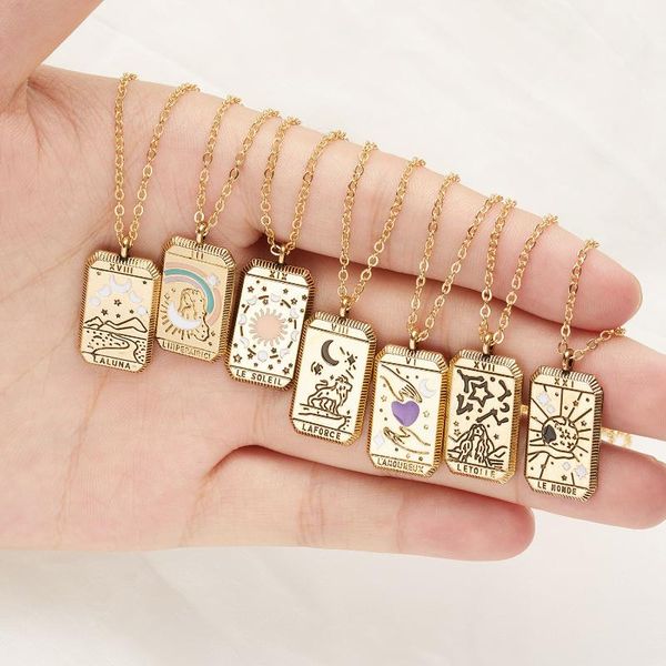 

chains gothic tarot card pendant necklace for women creative stainless steel amulet moon sun world love power jewelry gifts, Silver