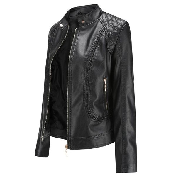 

women's jackets 2021 autumn women pu faux leather jacket turn-down collar luxury black biker coat fashion streetwear outfits, Black;brown