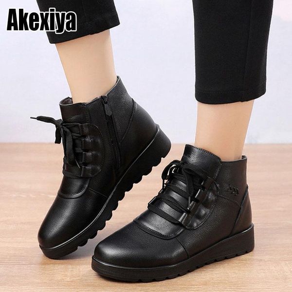 

boots genuine leather shoes woman winter 2021 women's ankle flat with zip fur female retro bc2712, Black