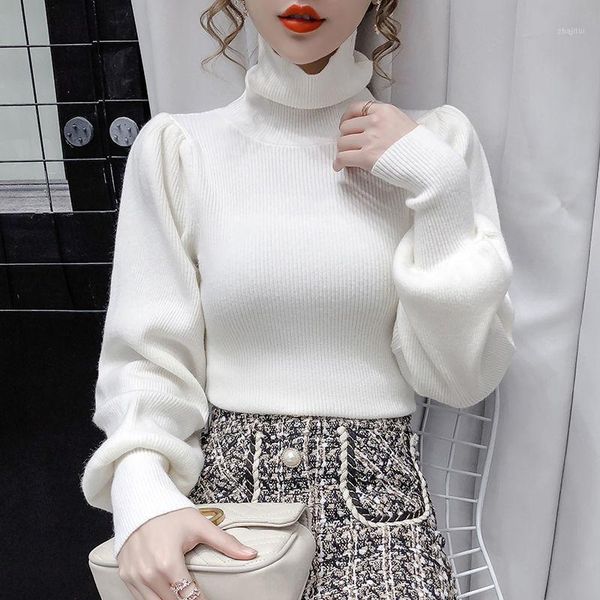

women 2021 autumn winter fashion long sleeve slim female solid color sweater ladies turtleneck knitted q408 women's sweaters, White;black