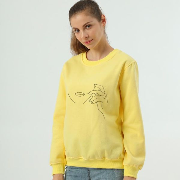 

women's hoodies & sweatshirts art line face printed women long sleeve warm harajuku jumper casual loose pullover dames jassen winter, Black