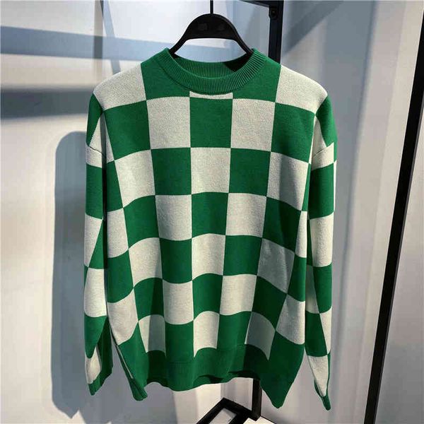 

luxury 2021 mens clothing classic green plaid long sve high end black sweater men sweaters