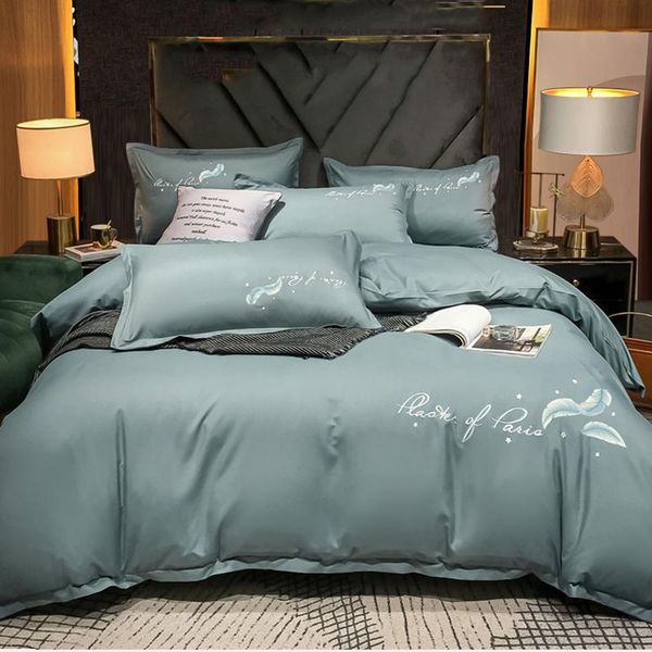 

bedding sets luxury set duvet cover 4 pcs  size blue double bed sheet comforter woman feather tagesdecke home textile zz50cp