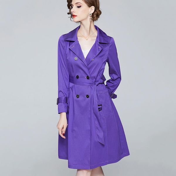 

women's trench coats 2021 ailxman coat purple slim fit slimming ol temperamental long, Tan;black