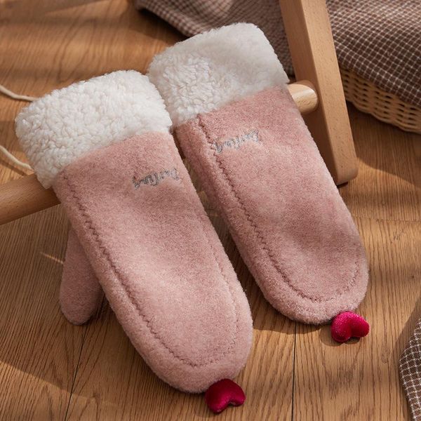 

five fingers gloves women' winter korean version versatile autumn and thickened cycling student letters warm tide, Blue;gray