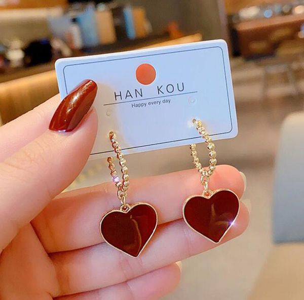 

2021 new silver needle earring 925 silver red retro love earring