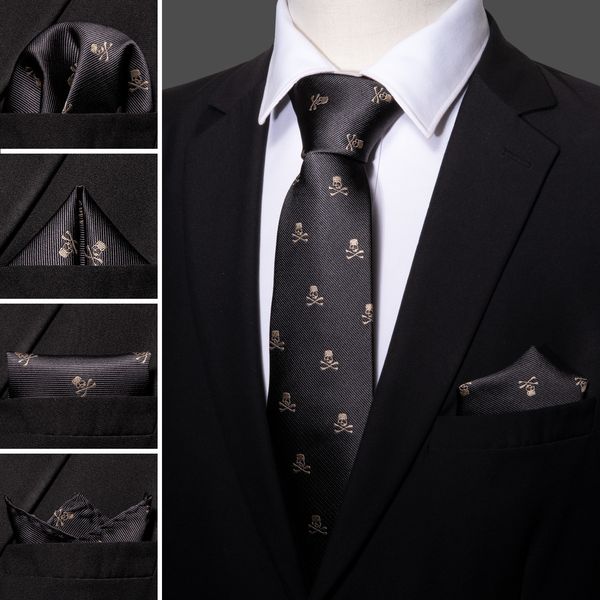 Set regalo per cravatta in seta con teschio marrone da 85 cm, regalo per uomo, cravatta da sposo, matrimonio
