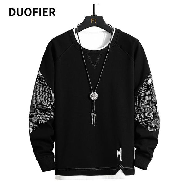 

men's hoodies & sweatshirts men casual 2021 autumn patchwork print sweatshirt male hip hop harajuku pullover printed sleeve mans street, Black