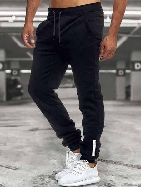 

men letter patched drawstring waist sweatpants c9hc#, Black