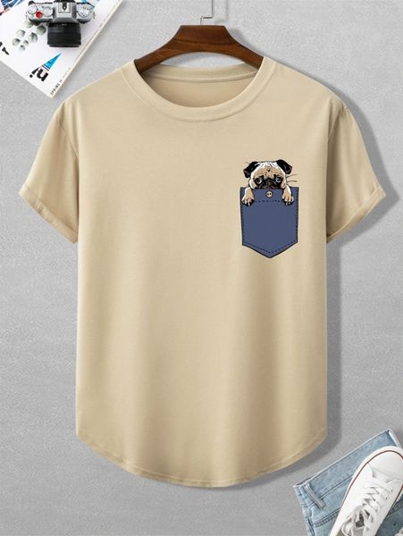 

men dog & pocket print tee h0ec#, White;black