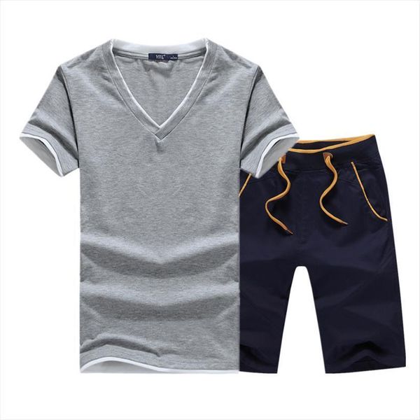 

Fashion Short Sets Summer Mens Tracksuits 2pc Suit Shorts Beach Casual Tee Shirts Set Male, Gray