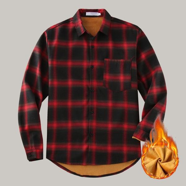 

men's casual shirts social flannel plaid men winter warm thick fleece long sleeve shirt male cotton clothing camisa masculina, White;black