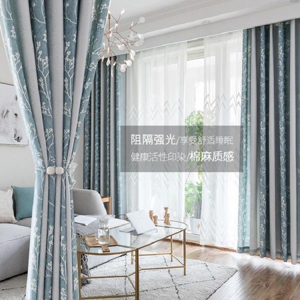 

custom nordic cotton and linen texture printing curtains light luxury for living room bedroom study shading curtain & drapes