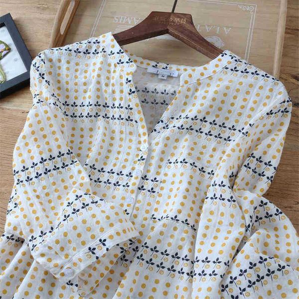 

women's blouses & shirts summer arts style women 3/4 sleeve casual v-neck vintage print loose 100% cotton fe n6hl, White