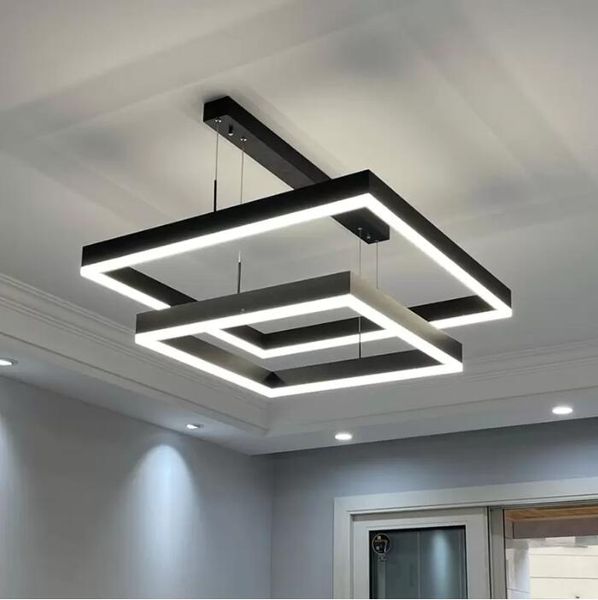 Minimalista Moderna LED Lâmpada Lustre Início Iluminação Quadrado Quarto Anéis Montado Teto Chandellerlighting Study Lâmpadas de suspensão