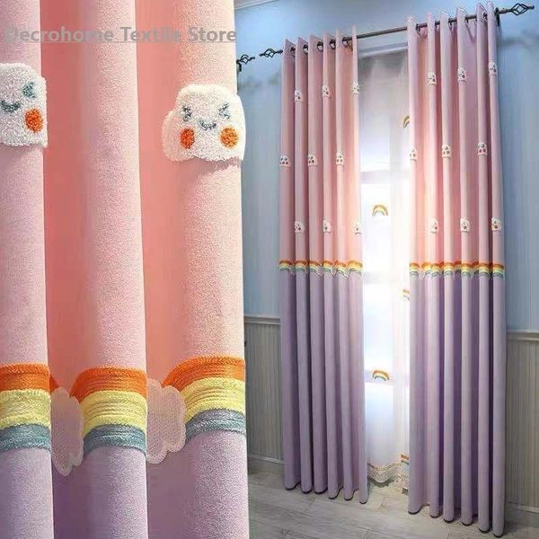 

curtain & drapes 2021 girl bedroom sweet and cute rainbow cloud fabric korean heart children's room custom