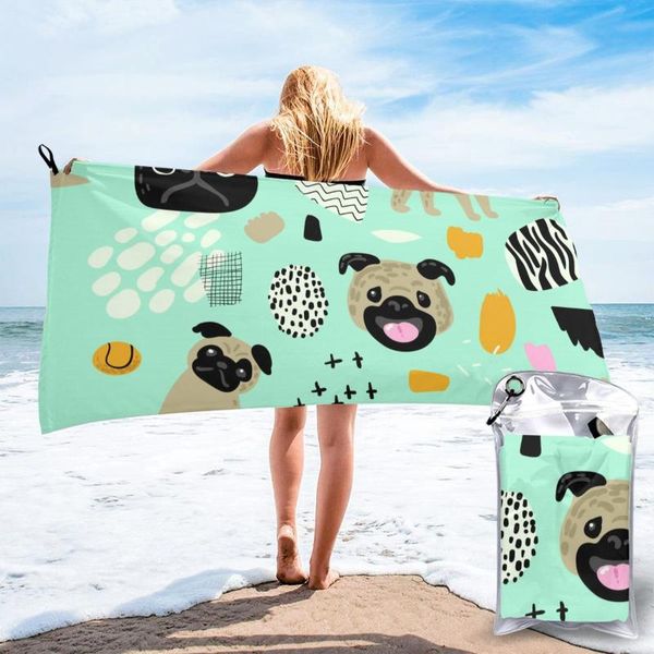 

bath towel pug dog quick dry large thin absorbent soft for home travel camping swimming beach sport